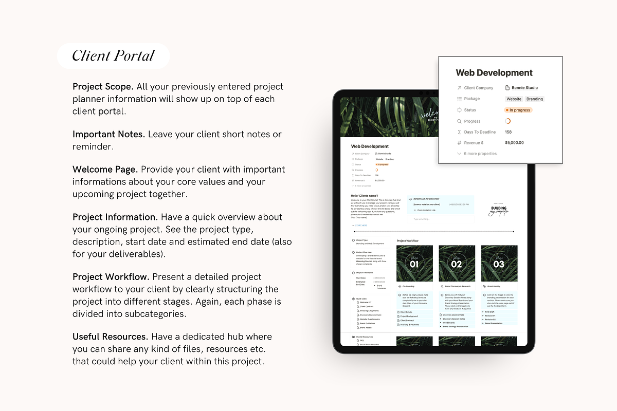 Notion Client Portal Project Planner, a Stationery Template by TheCoastlineStudio (Photo 4 of 10)