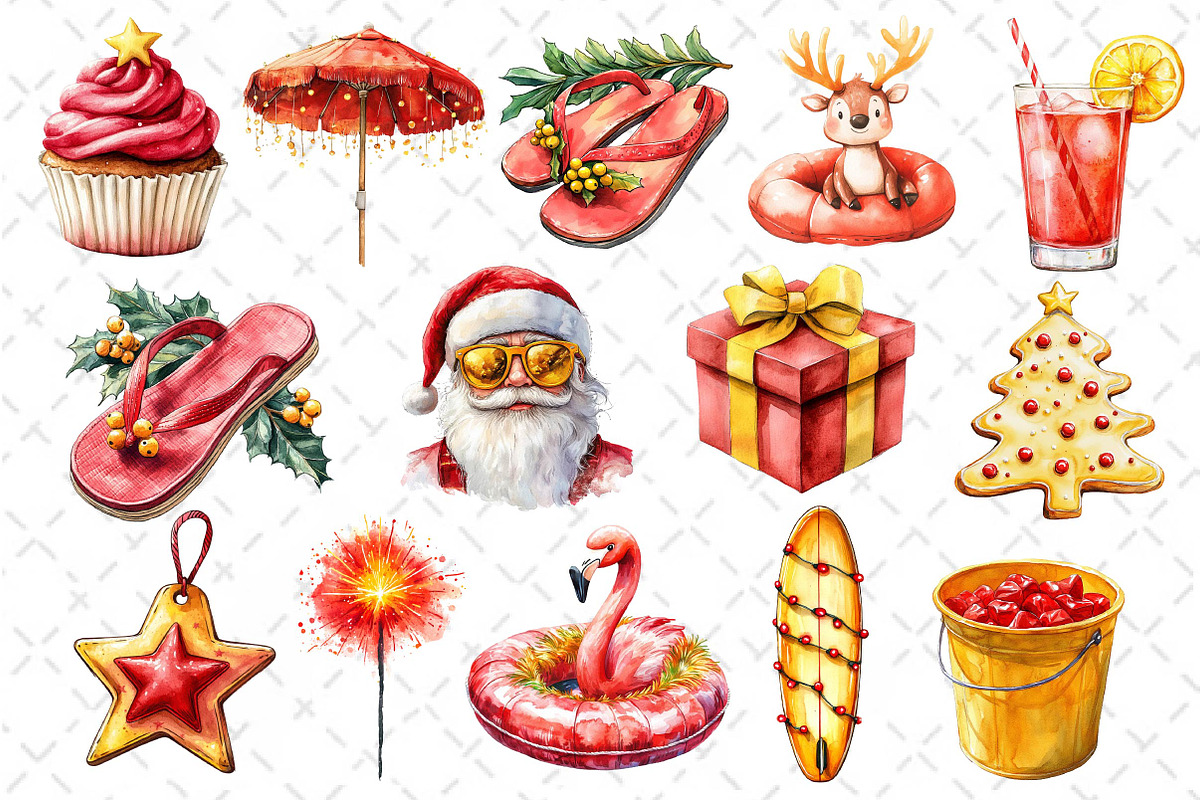 Watercolor Christmas in July Clipart, an Illustration by Dream Creation (Photo 2 of 4)