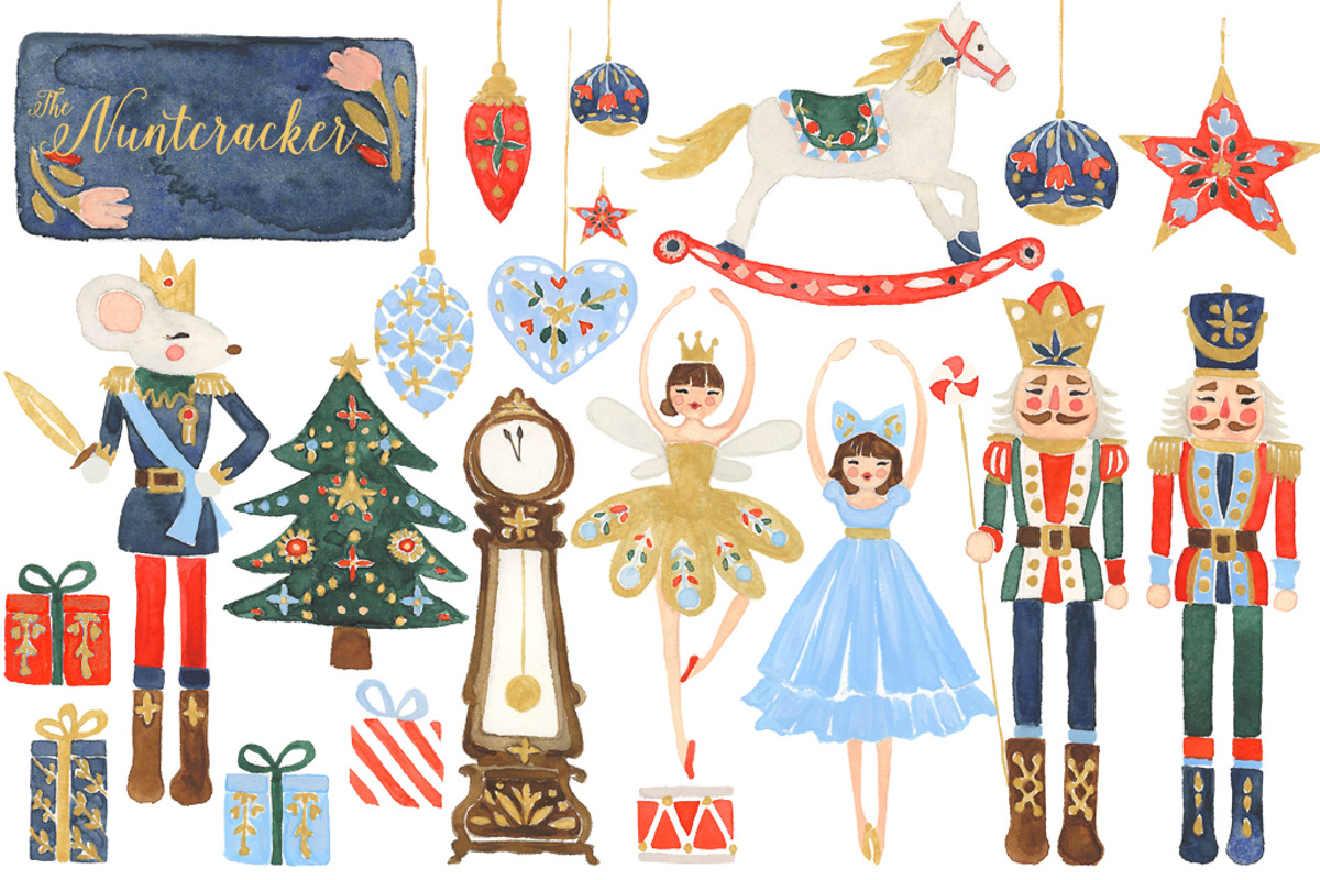 Watercolor Nutcracker Clipart Set, a Decorative Illustration by RhianAwni (Photo 1 of 4)