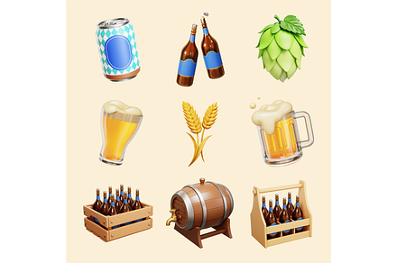 3D Oktoberfest Beer Element Set