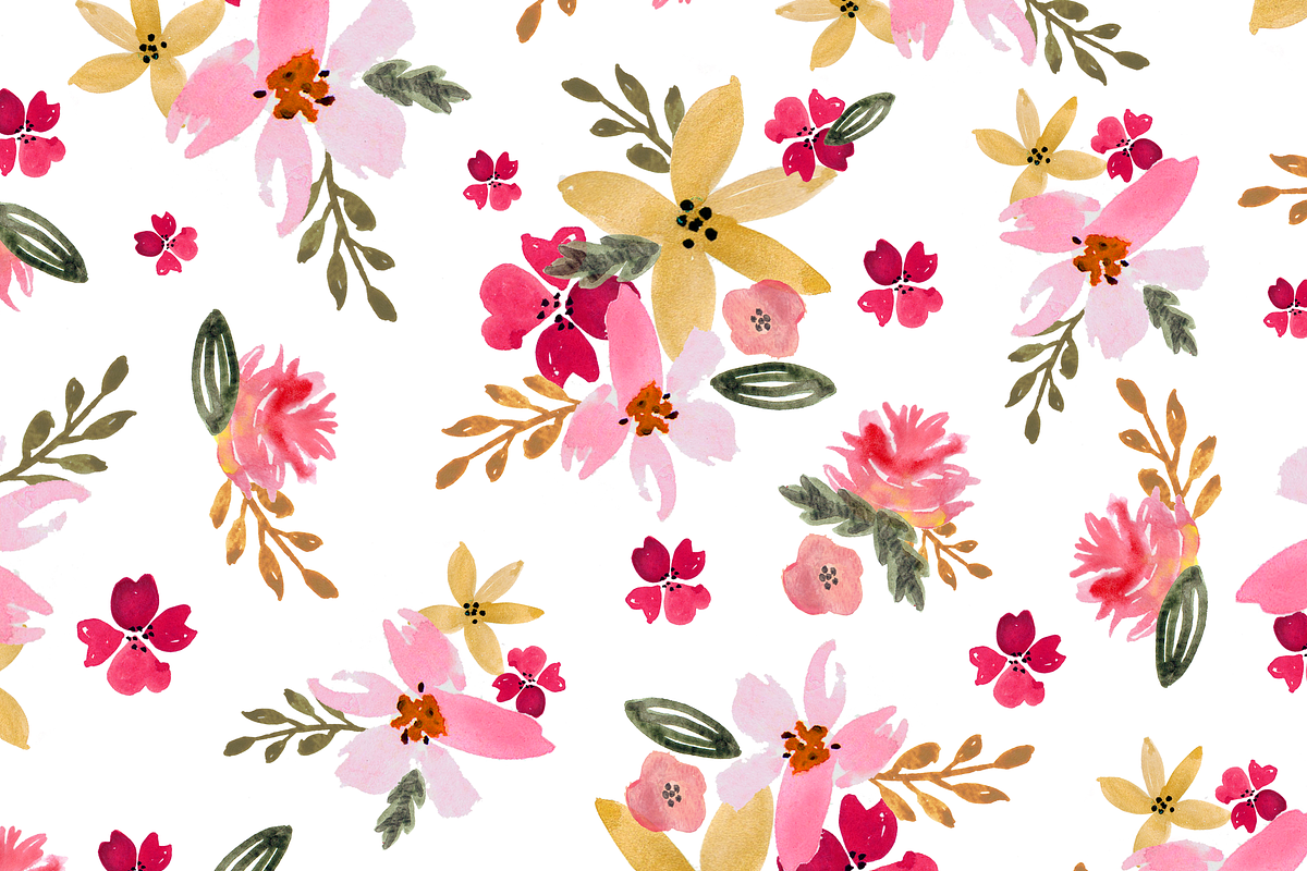 Watercolor Floral Seamless Pattern, a Pattern Graphic by origamiprints