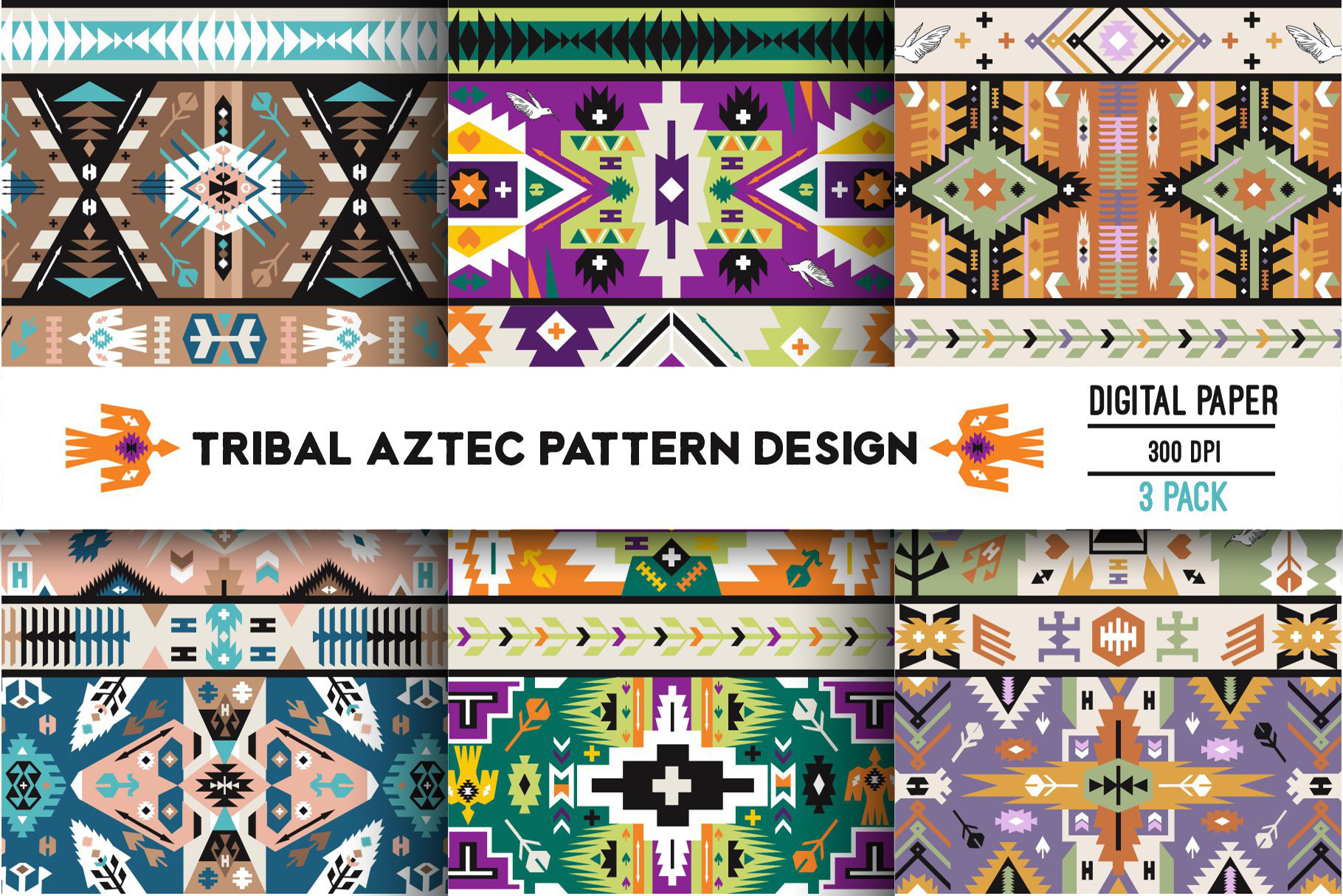 Geometric Boho Aztec Patterns, a Pattern Graphic by tomuato