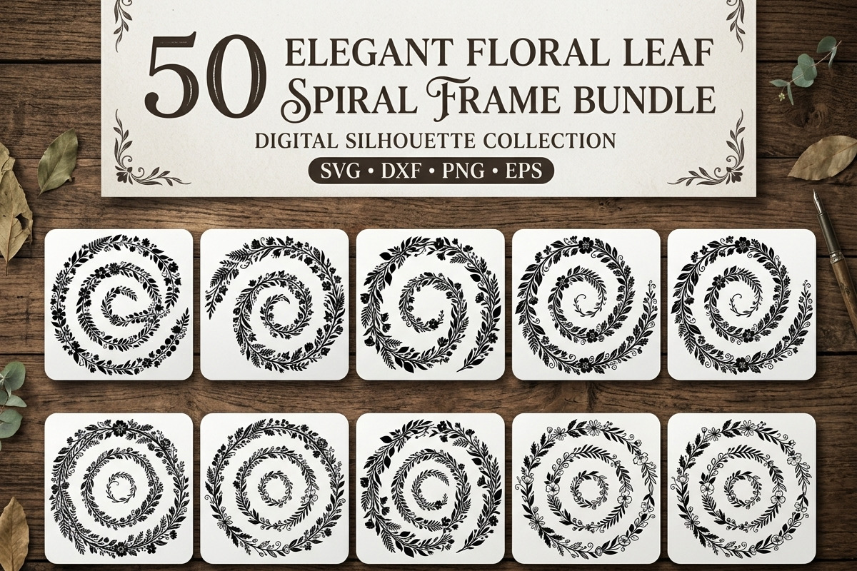 50 Elegant Floral Leaf Spiral Frame, a Decorative Illustration by Amazin_art (Photo 1 of 25)