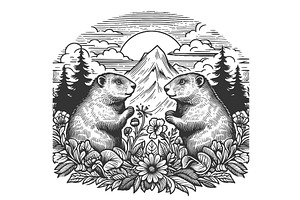 groundhog Marmot in Alpine Landscape, an Animal Illustration by AlexArt