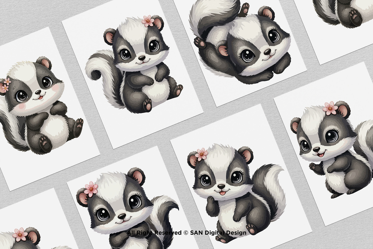 15 Bundle Watercolor Skunk Girl Cute, an Animal Illustration by Morspective (Photo 3 of 8)