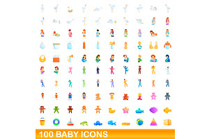 100 Baby Icons Set, Cartoon Style