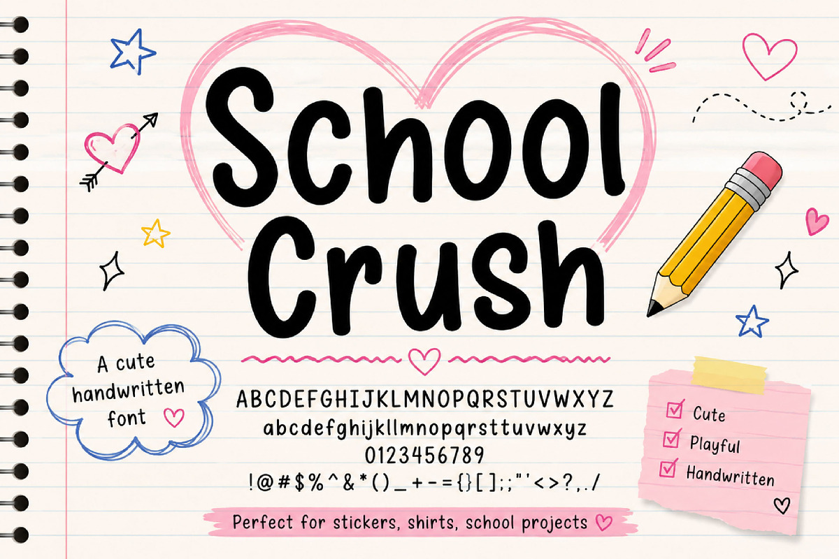 School Crush, a Script Font by Wow Magic (Photo 6 of 6)