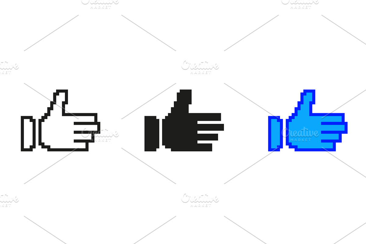 Pixelated Thumbs Up Icon Set, an Object Illustration by Gentle Studio