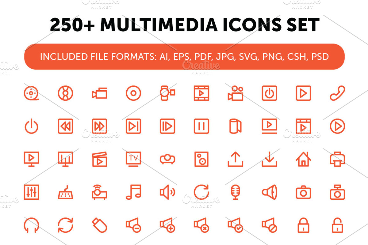250+ Multimedia Icons Set