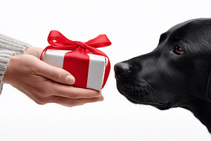 Woman offering a small gift wrapped, an Animal Photo by MistyDay