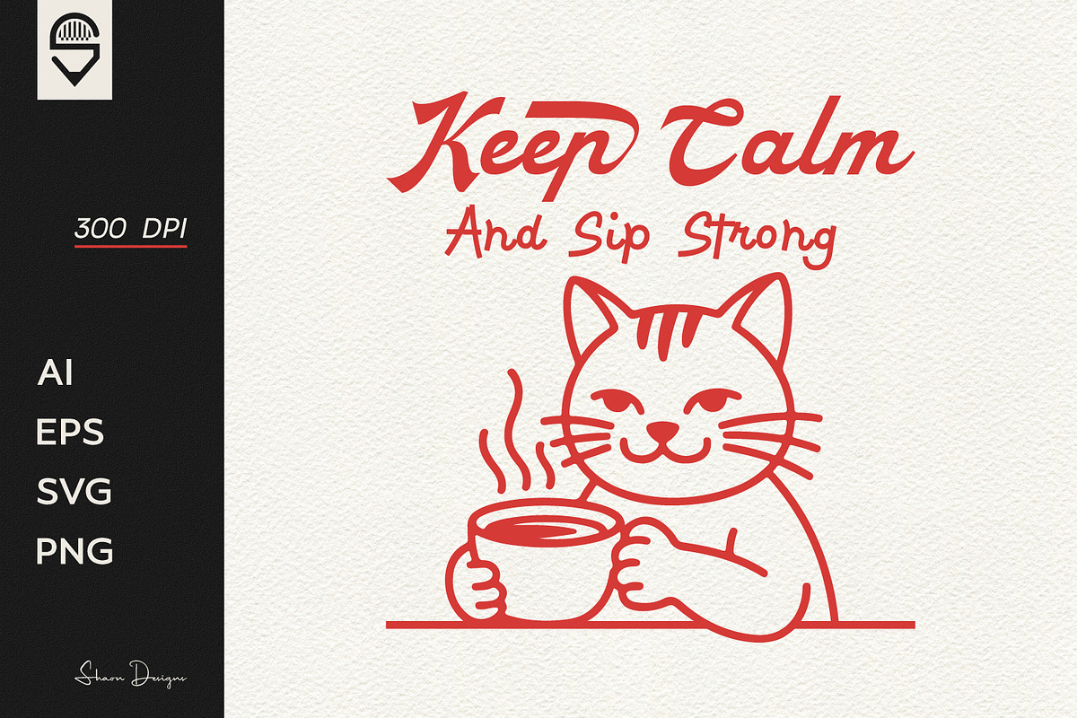 Cute Cat Coffee Lover T-shirt Design, an Animal Illustration by shaondesigns (Photo 1 of 4)