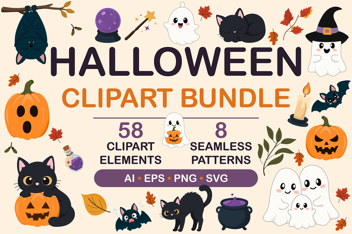 Cute Halloween Clipart Bundle, a Pattern Graphic by OREHOVKA (Photo 1 of 4)