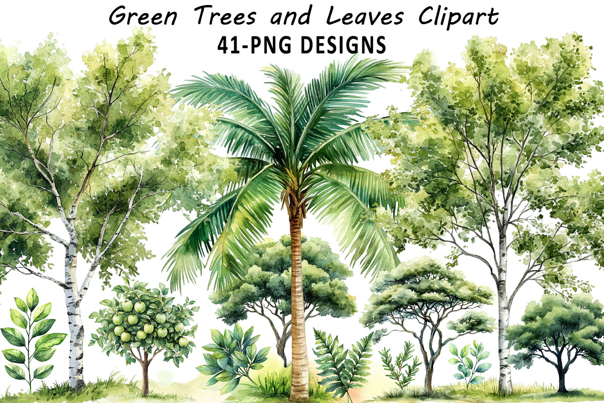 Green Trees and Leaves Clipart, an Illustration by Daily.Designs (Photo 1 of 8)