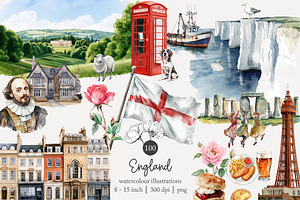 100 watercolour England clip art, a Person Illustration by Poppy Lane Studio