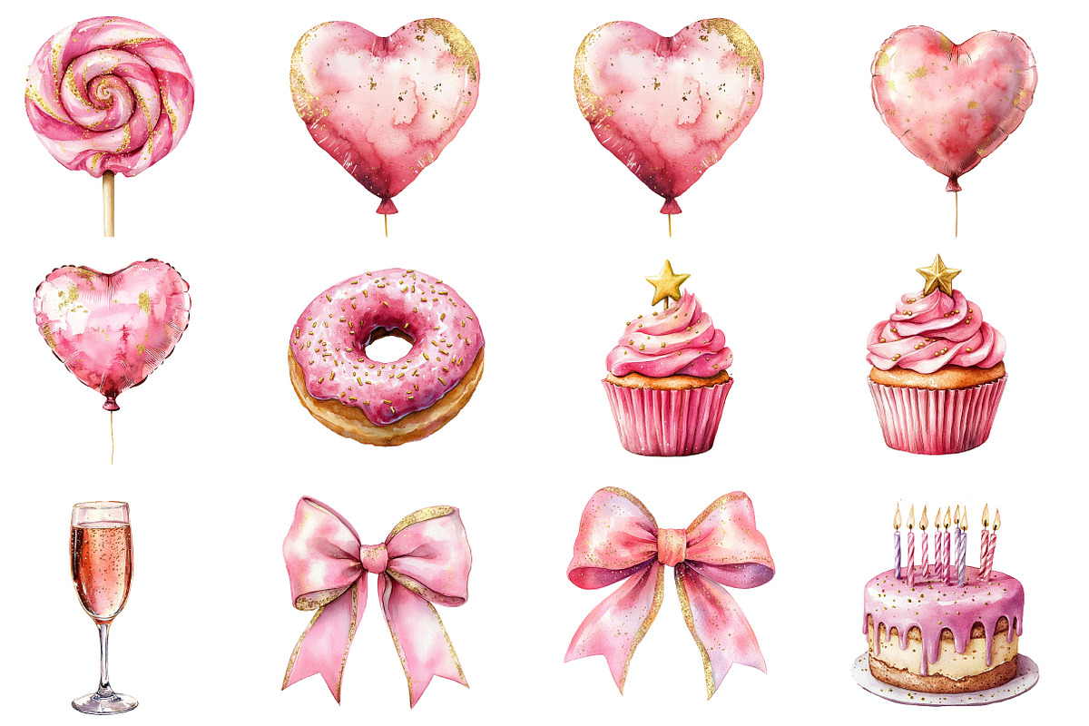 Pink and Gold Glam Birthday clipart, an Illustration by Designworld (Photo 2 of 5)