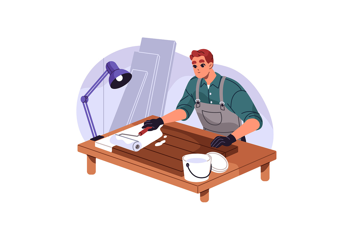 Carpenters work with wood set, a Work Illustration by PaperTrident (Photo 7 of 9)