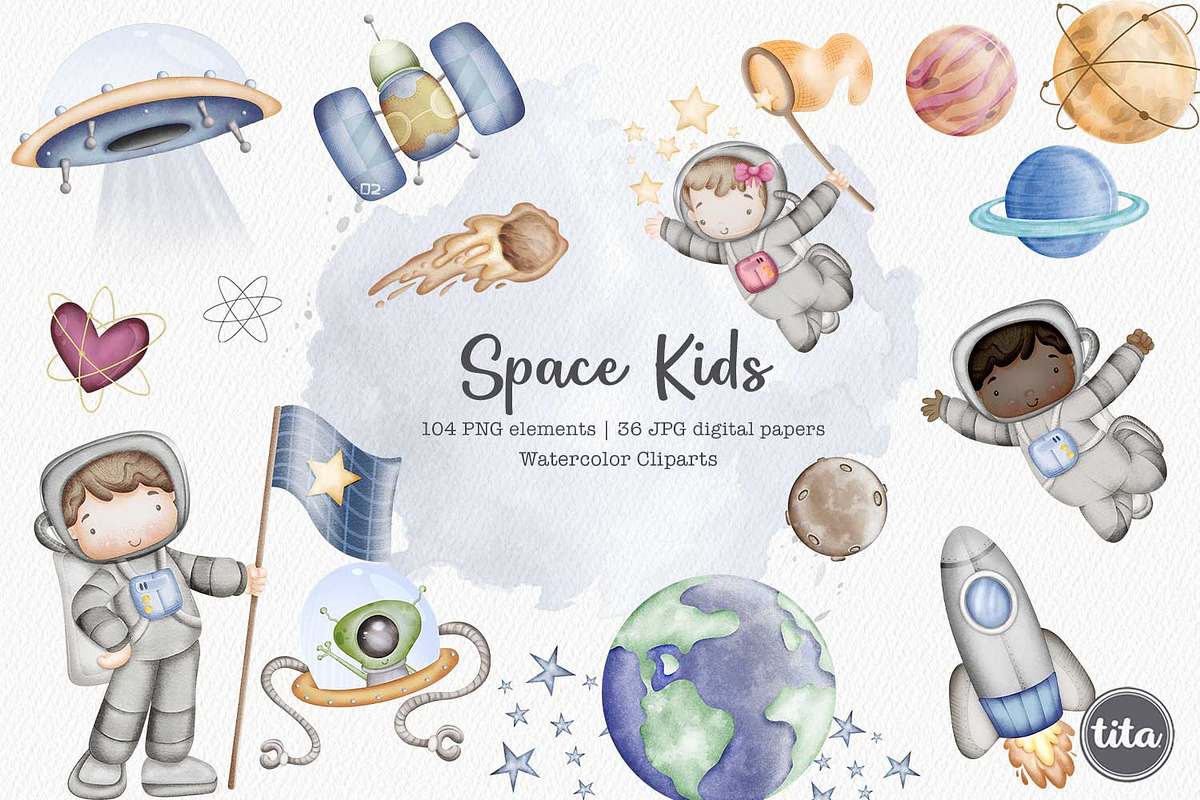 Space astronauts kids clipart, an Illustration by Tita Creative Studio (Photo 1 of 7)