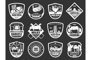Farm dairy and meat, fowl icons, an Animal Illustration by Vector Tradition