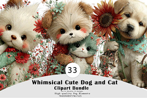 Whimsical Cute Dog and Cat Clipart, a Seasonal Illustration by CreationArt