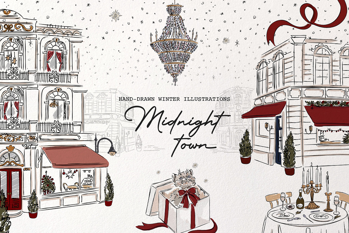 Midnight Town – Winter Line Art, a Seasonal Illustration by Mio Buono (Photo 1 of 18)