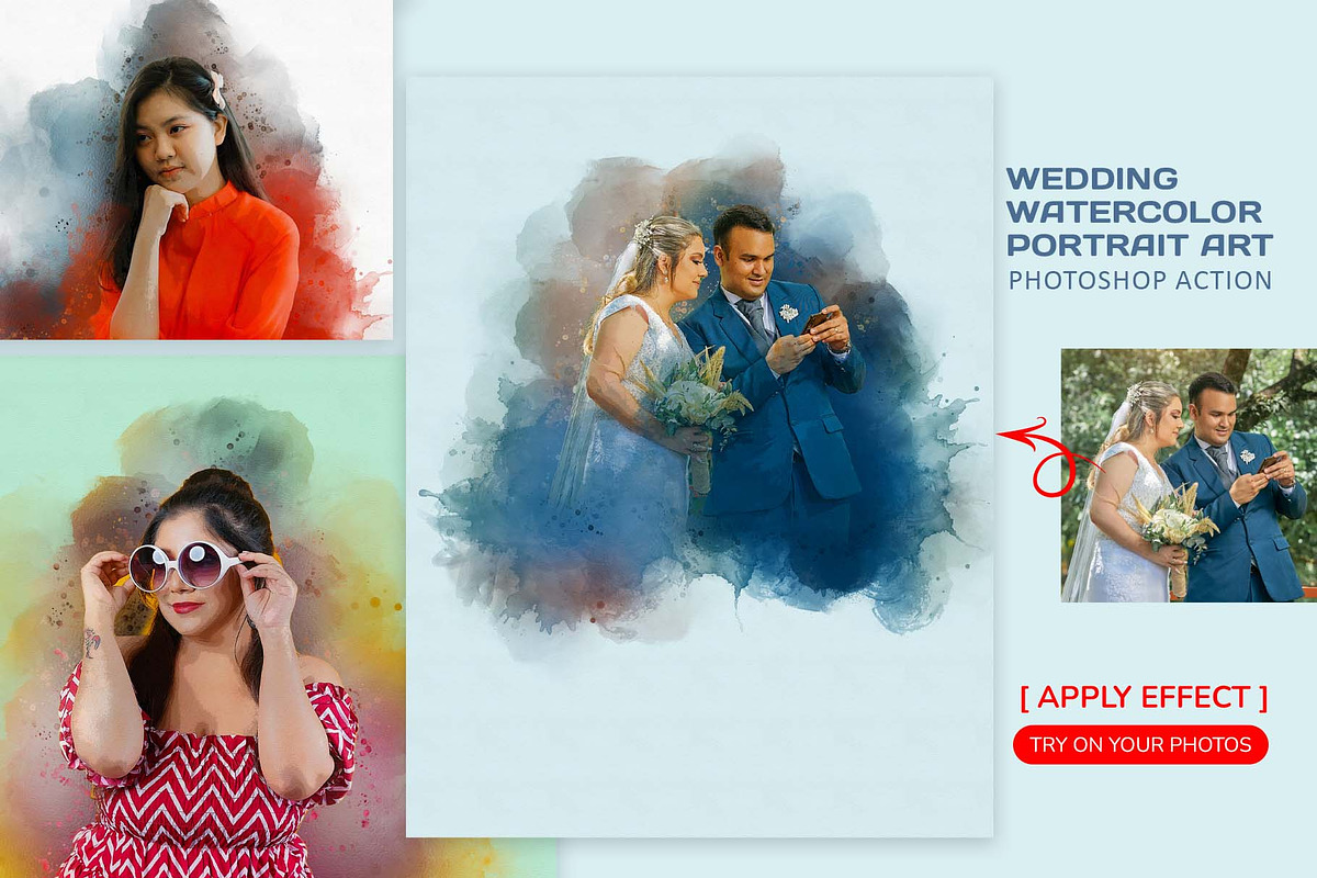 Wedding Watercolor Portrait Action, an Action Add-On by MRI STUDIO (Photo 1 of 12)