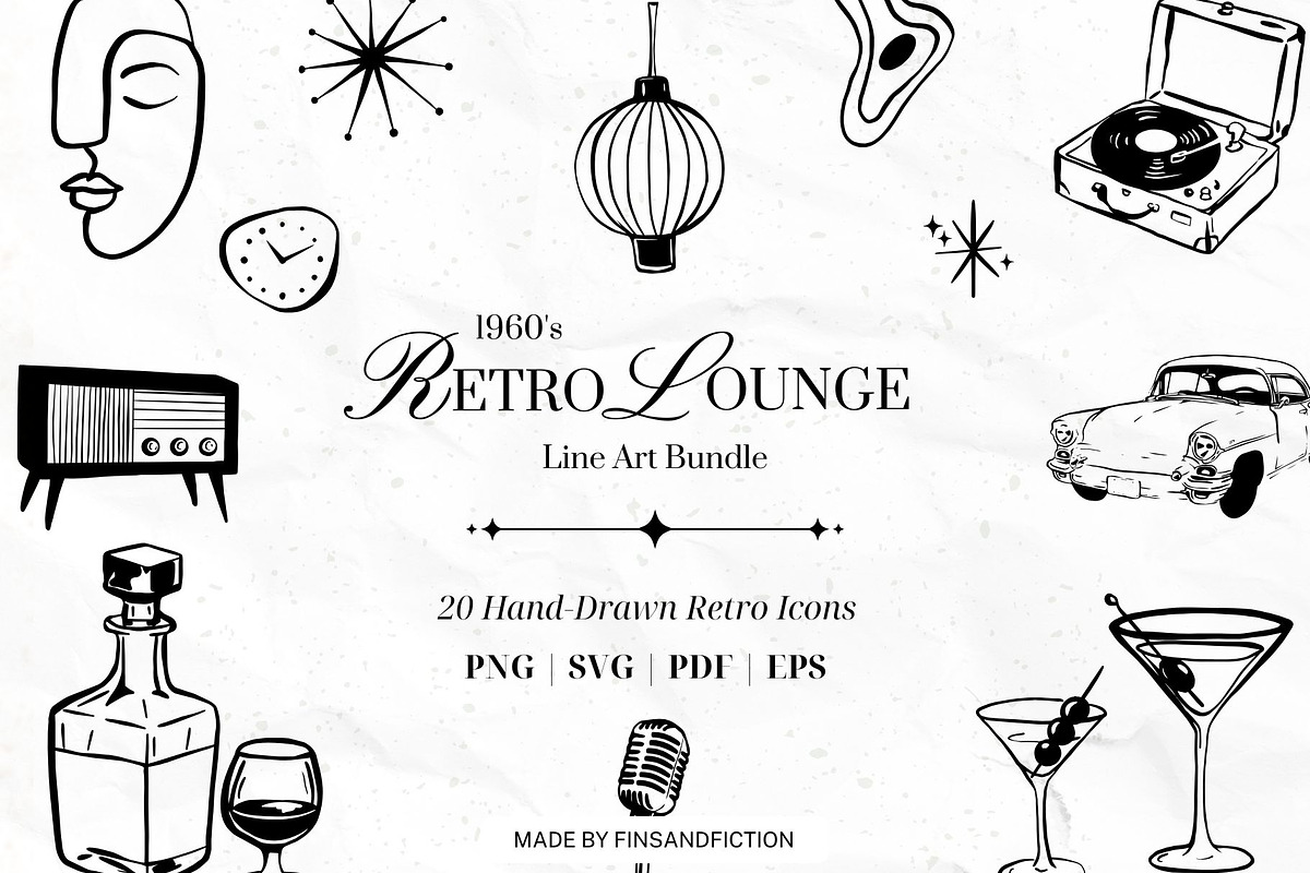 Retro Lounge Line Art Bundle, a Decorative Illustration by Fins and Fiction (Photo 1 of 6)