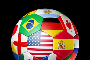 World football soccer ball with team national flags on black bac, a Sport Illustration by GoodGoods