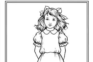 Young girl in vintage dress coloring page, an outline drawing fo, an Illustration by Studio ANNA