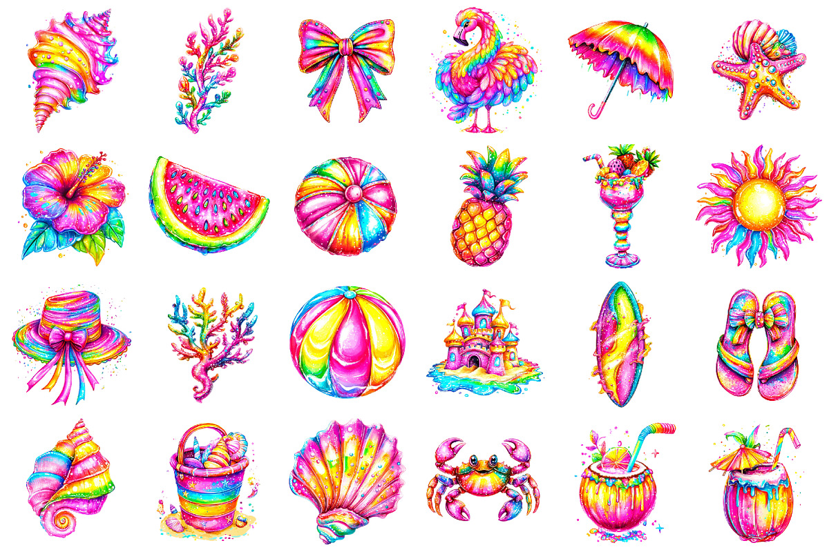 Brushstroke Neon Summer Clipart, an Illustration by designcity5 (Photo 2 of 5)