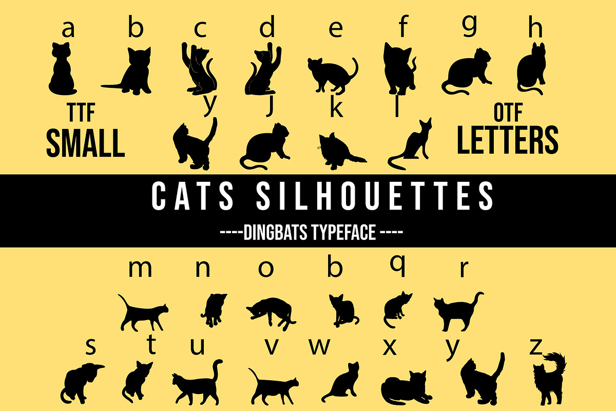 Cats Silhouettes Dingbats Font, a Symbol Font by Minimalartstudio (Photo 1 of 3)