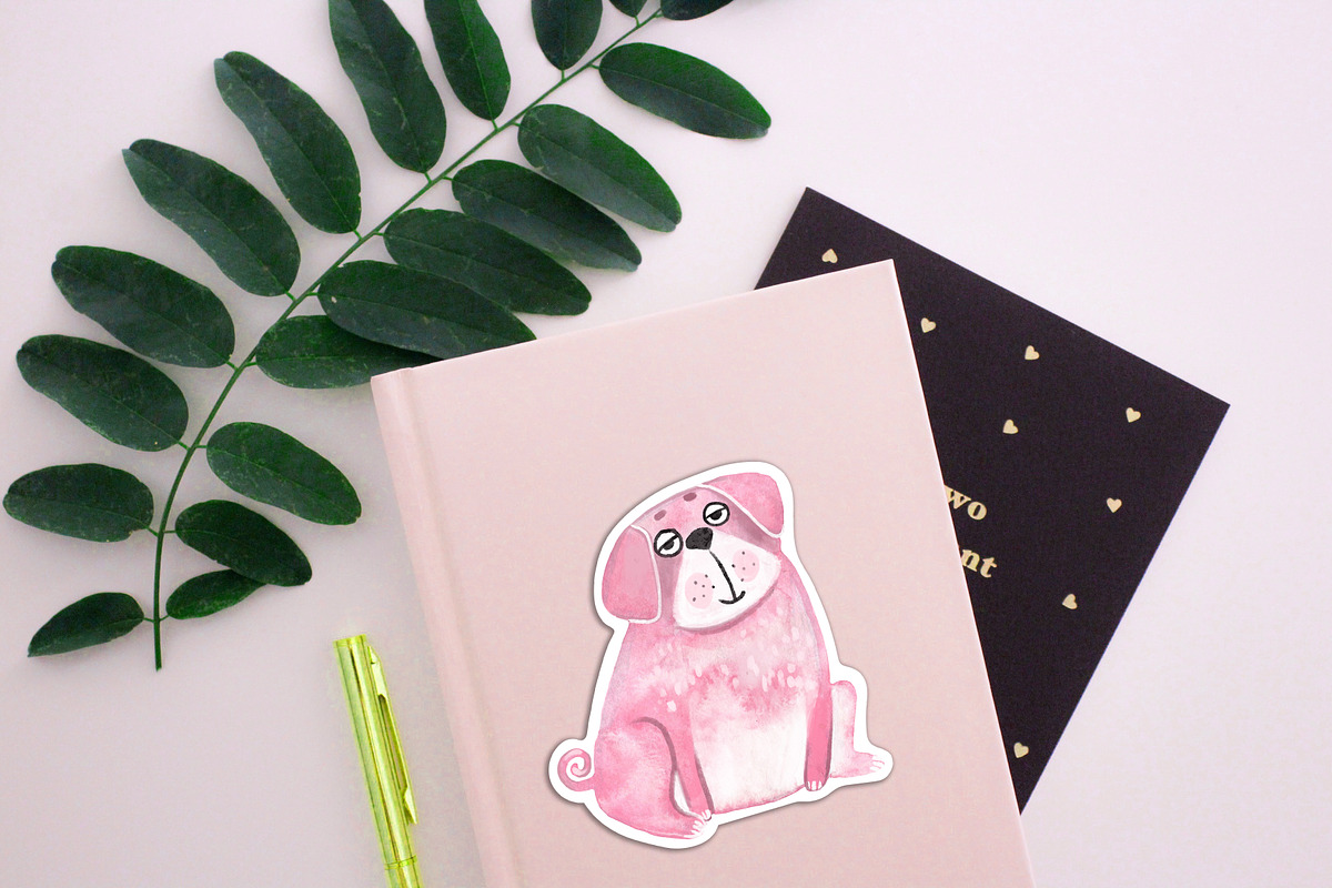 Watercolor cute dogs sticker pack, an Object Graphic by NataLyaroArt (Photo 5 of 9)