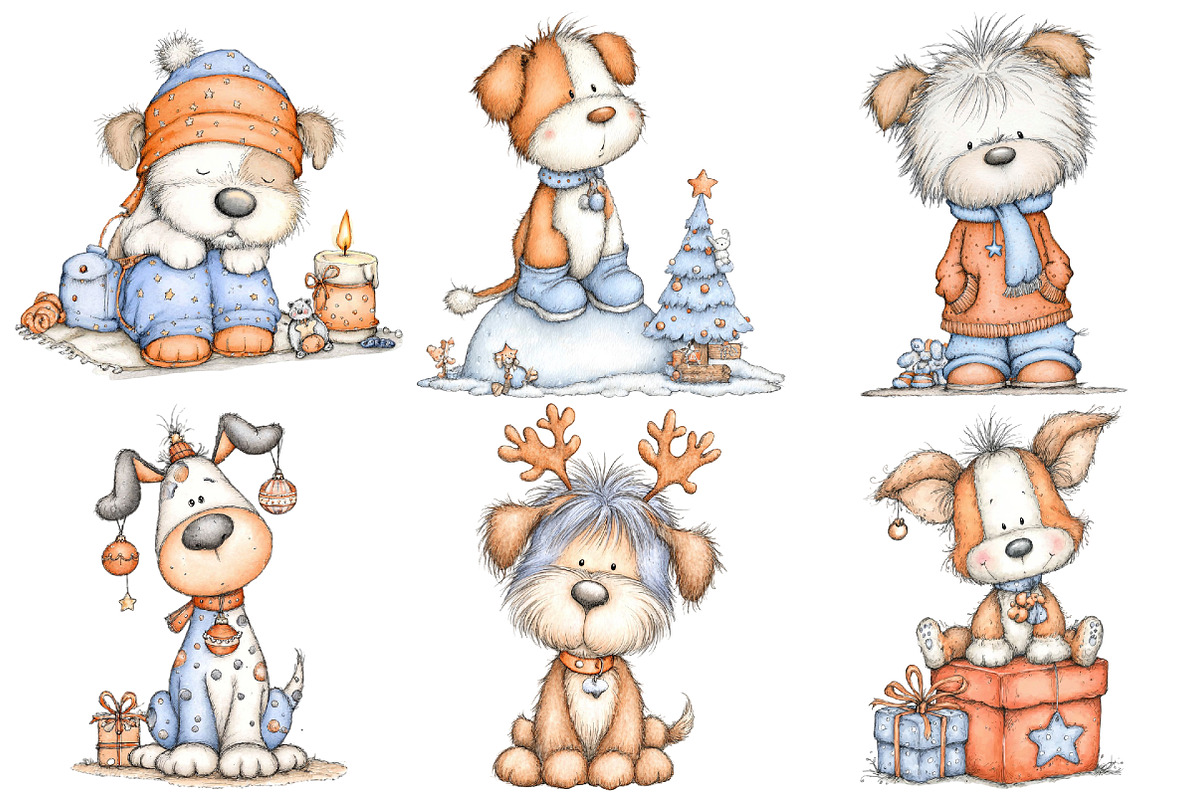 Whimsical Cute Christmas Dog Clipart, an Illustration by Pixels.Craft (Photo 6 of 6)