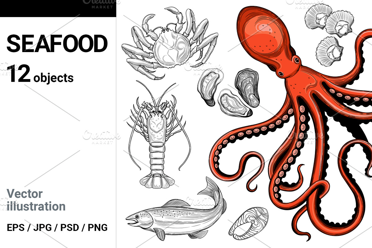 Seafood, an Animal Illustration by VitalinaGofman (Photo 1 of 7)