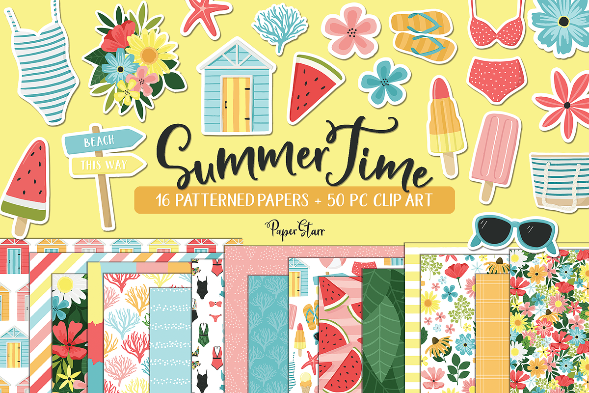 Summer Digital Paper Clipart Set, a Pattern Graphic by Paper Starr Studio (Photo 1 of 6)