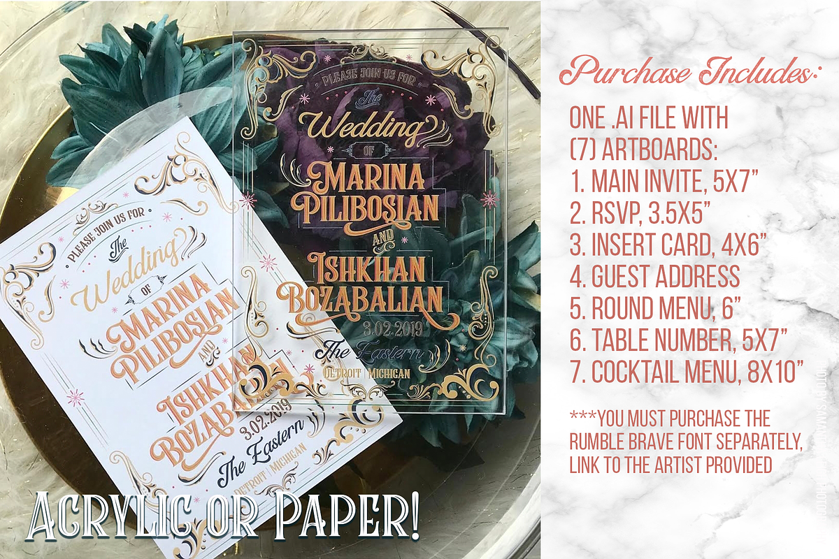 Art Deco Acrylic Wedding Invitation, an Invitation Template by Cordial Punch Press (Photo 2 of 7)