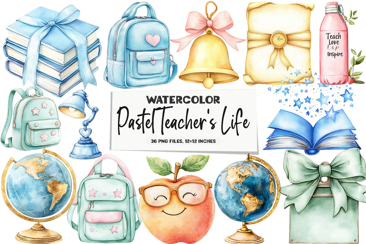 Pastel Teacher's Life Clipart, an Illustration by DreamArtGraphic (Photo 1 of 5)