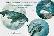 Watercolor Dolphins & Whales poster, an Animal Illustration by Bychovsky design (Thumbnail 1 of 7)
