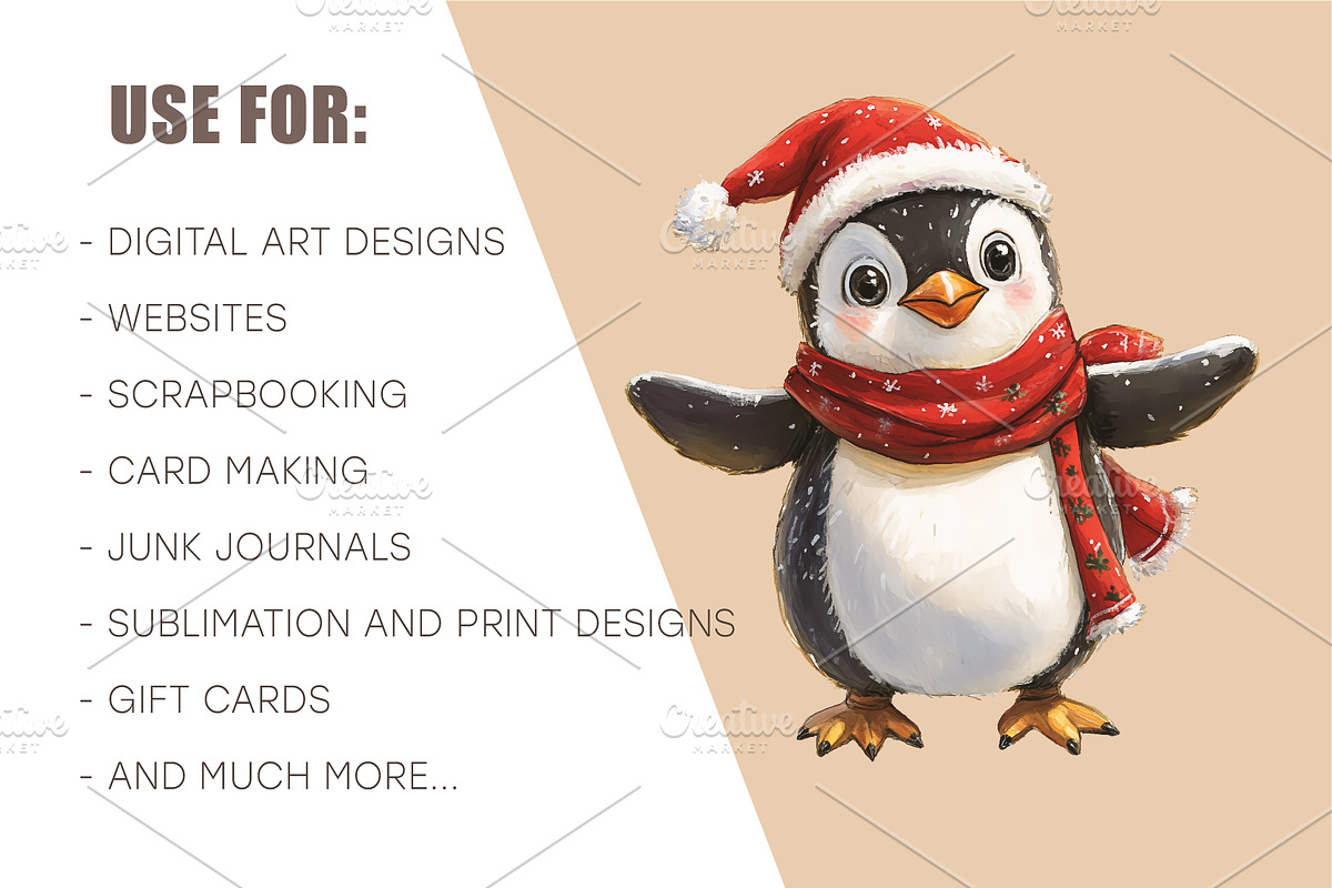 Christmas Penguin. Watercolor PNG., an Animal Illustration by KENO Mascots (Photo 8 of 8)