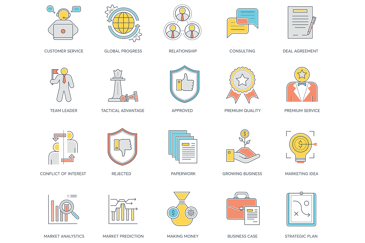 85 Business Color Line Icons, an Outline Icon by Flat Icons (Photo 4 of 6)
