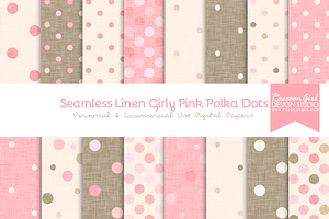 Seamless Linen Girly Pink Polka Dots