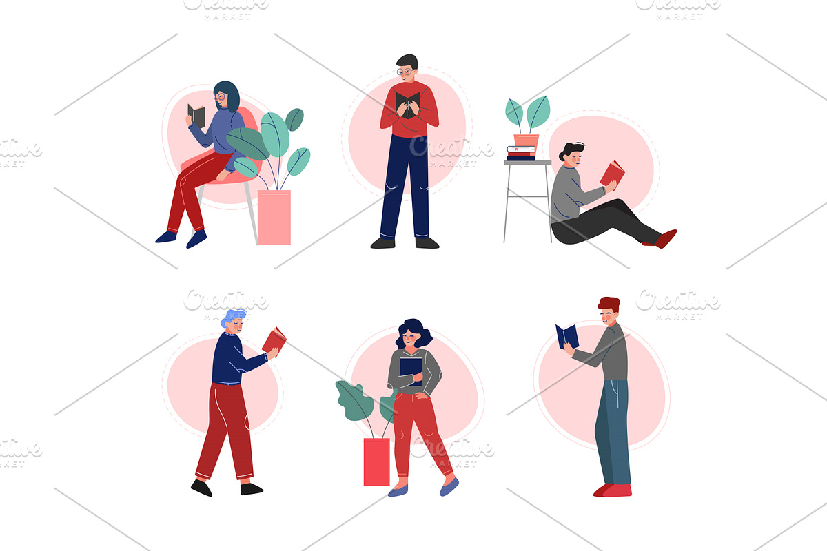People Characters Reading Book, a Person Illustration by TopVectors