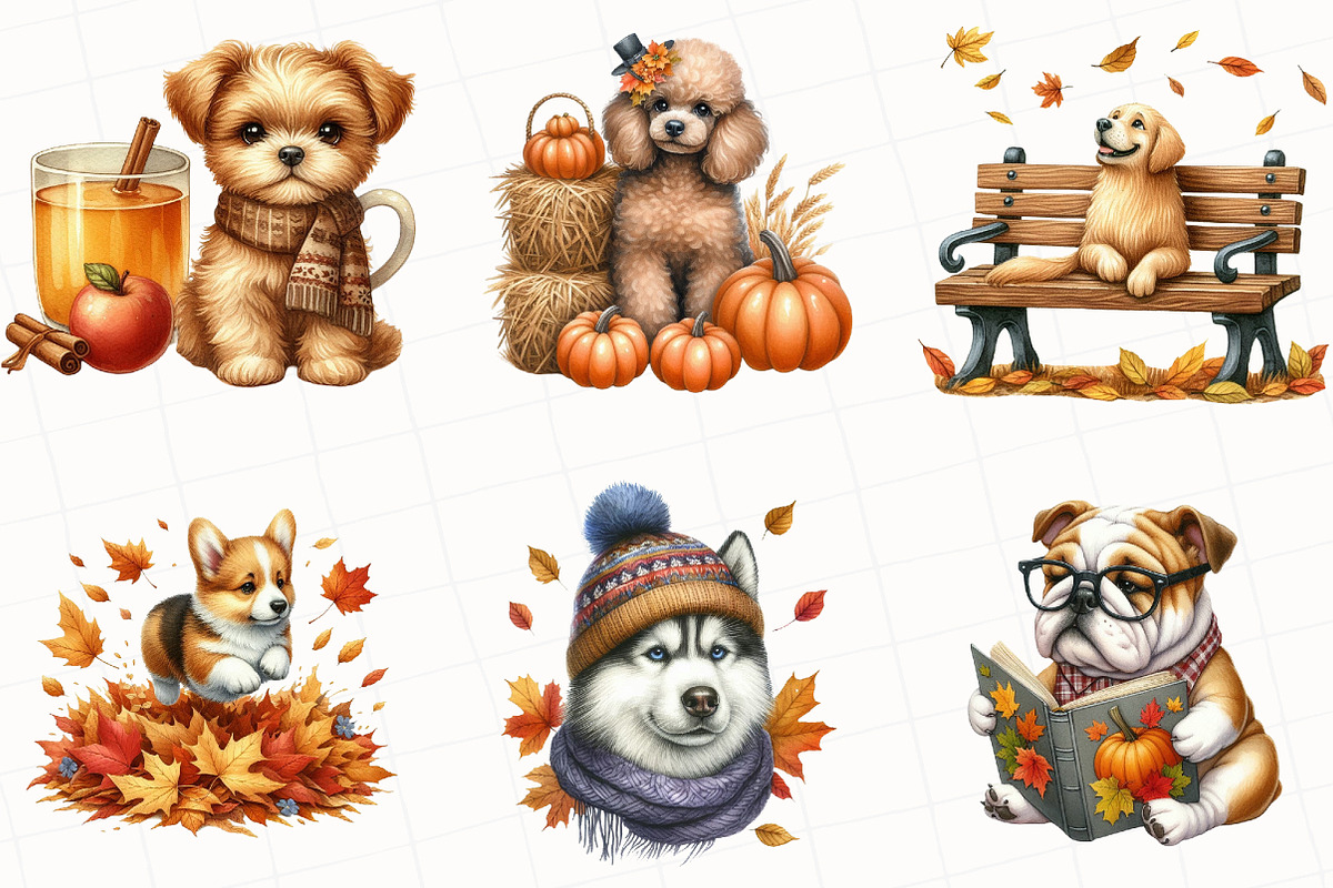 Watercolor Autumn Dog Clipart, an Illustration by OK Design (Photo 2 of 5)
