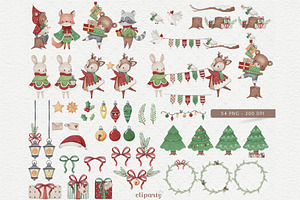 Forest Christmas Watercolor Clipart