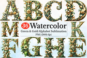 Watercolor Green & Gold Alphabet Cl, a Seasonal Illustration by Rose Art (Thumbnail 1 of 5)