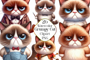 Watercolor Funny Grumpy Cat Clipart, an Illustration by CraftArtStudio (Thumbnail 1 of 5)