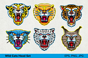Wild Cats Head Set, an Animal Illustration by Moloko88 (Thumbnail 1 of 8)