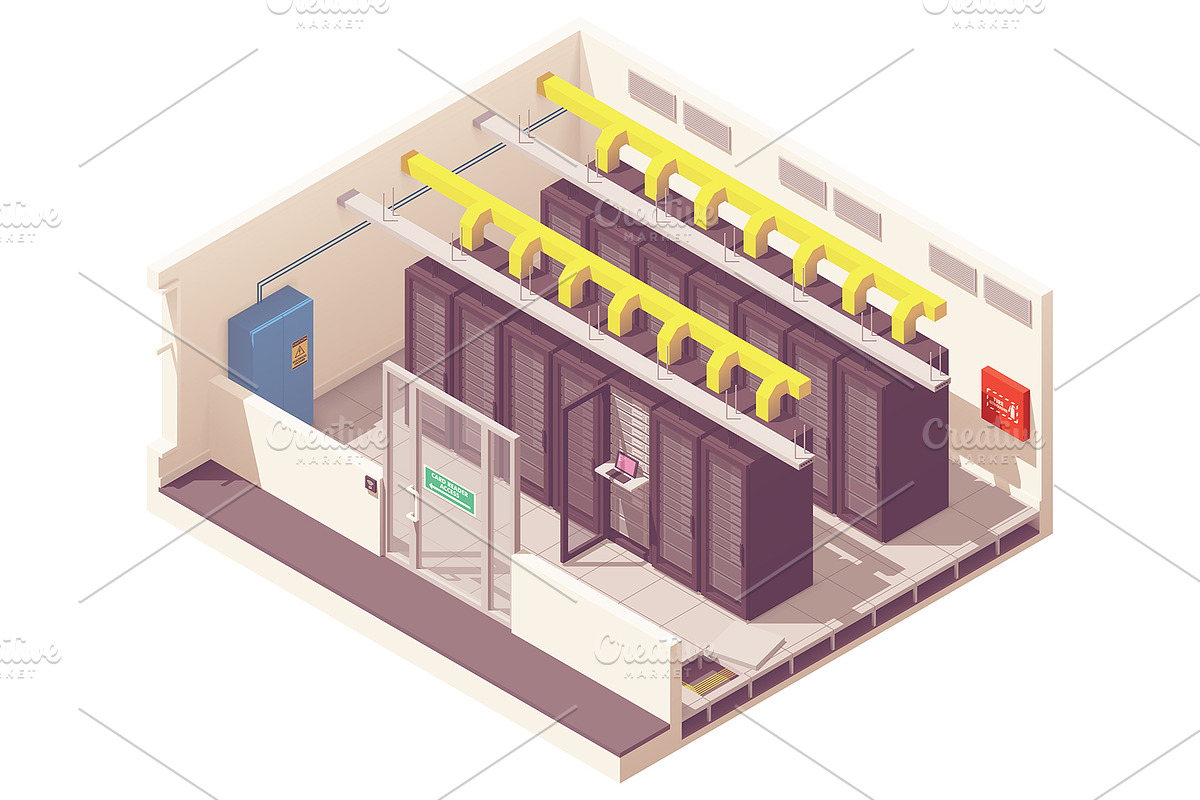 Isometric data center interior, a Technology Illustration by tele52