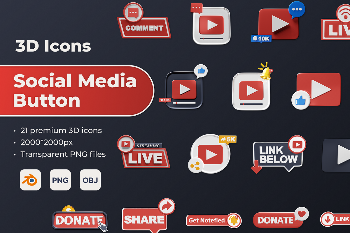 Social Media 3D Buttons, a 3D by Laimmilka (Photo 1 of 4)
