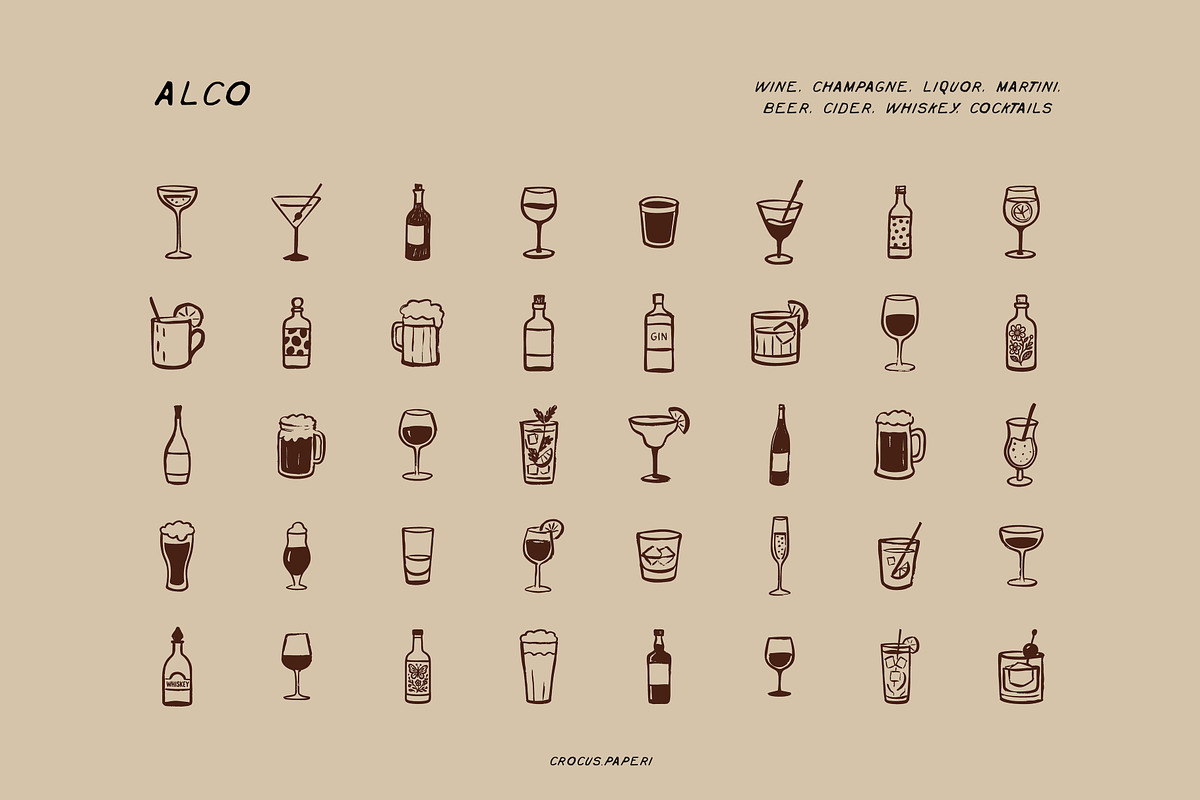DRINKS Illustrations | Bar Icons, a Food Illustration by Crocus Paperi (Photo 2 of 7)