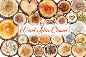 Watercolor Wood Slice Clipart, an Illustration by Libby Wishes